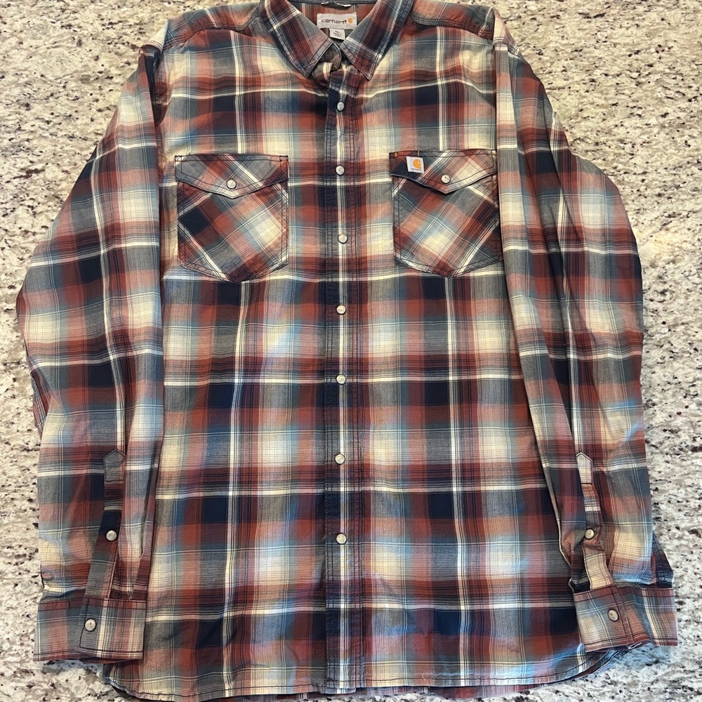 Carhartt Shirt Men XL Relaxed Fit Plaid Long Sleeve Pearl Snap Button Down